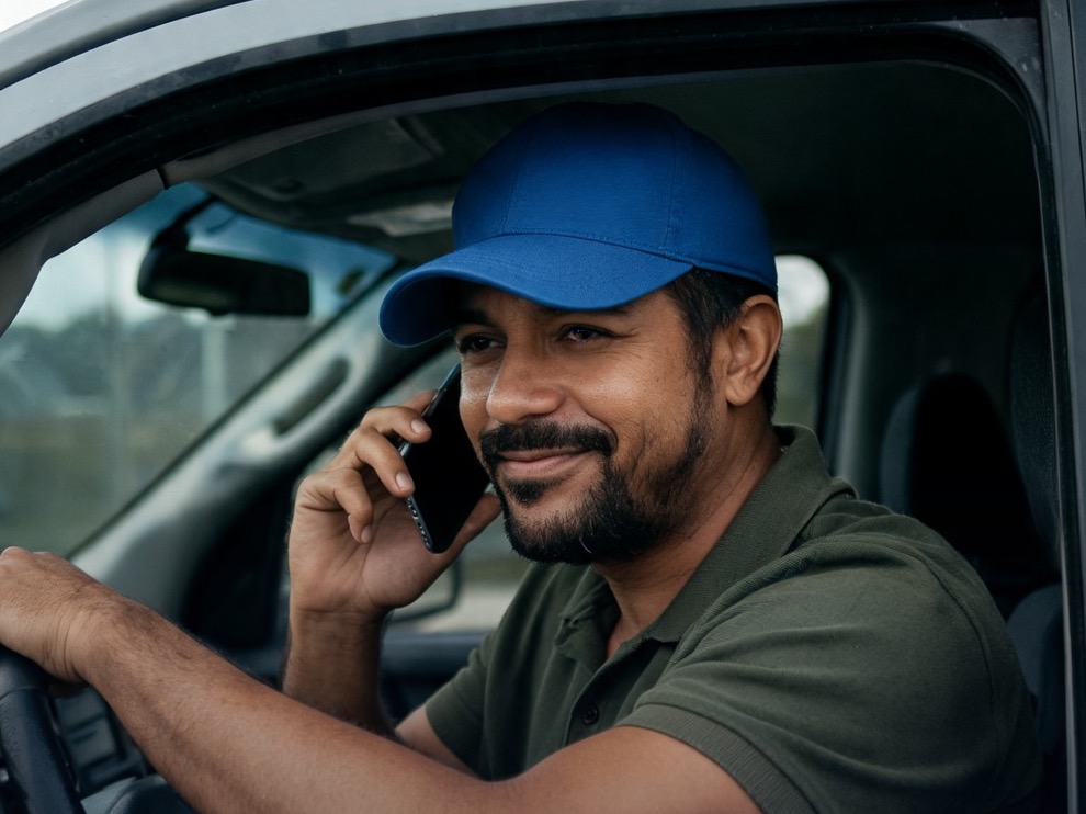 Dueño de una empresa de alquiler resolviendo un pedido por teléfono